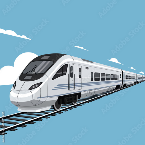 Modern High Speed Passenger Train Traveling on Railway Tracks