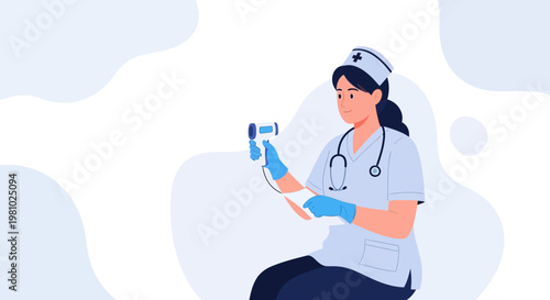 Nurse holding thermometer, medical checkup, healthcare concept illustration