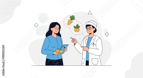 Nutritionist consults patient on healthy eating with vegetables, doctor advises on diet