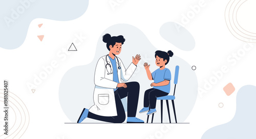 Doctor giving high five to child patient, pediatric care, medical checkup, friendly healthcare concept