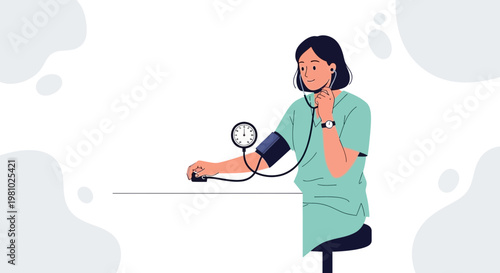 Doctor checking patient's blood pressure with sphygmomanometer and stethoscope