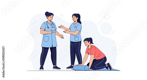 Medical Team Training: Nurses Practicing CPR on Mannequin