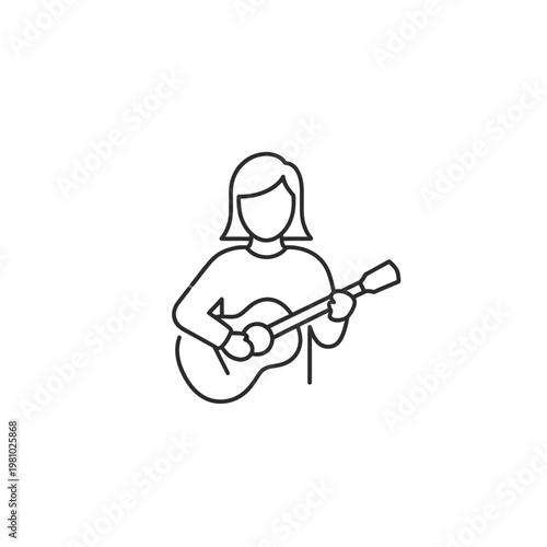 Woman playing acoustic guitar, musician performing, isolated white background.