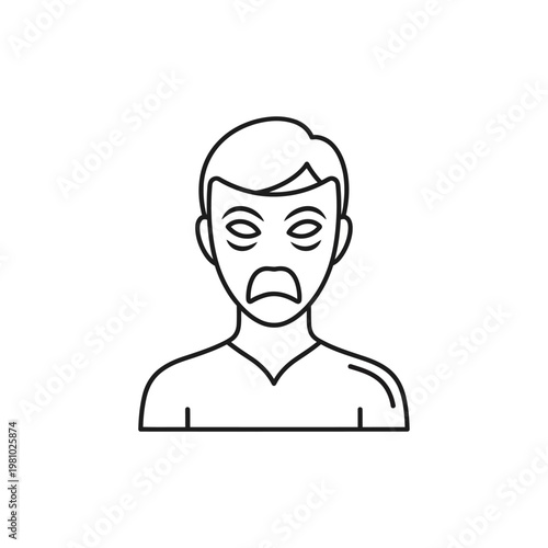 Unhappy Man Expressing Sadness or Depression, isolated white background.