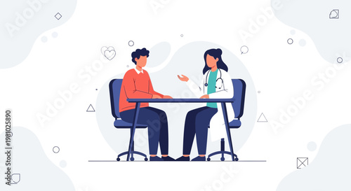 Doctor consulting patient in clinic, medical consultation, healthcare concept