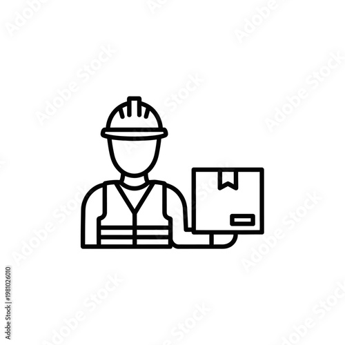 Efficient Delivery Man or Logistics Worker Wearing Hard Hat and Safety Vest Holding Package, Isolated White Background, Reliable Mood