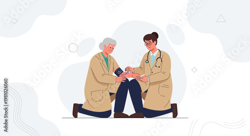 Doctor checking elderly patient's blood pressure, healthcare, medical checkup, senior care