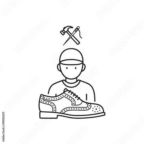 A person holding a shoe with a hammer and nails.