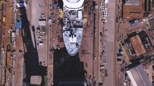 Professional shipbuilding and maritime engineering of a modern luxury vessel in a shipyard environment