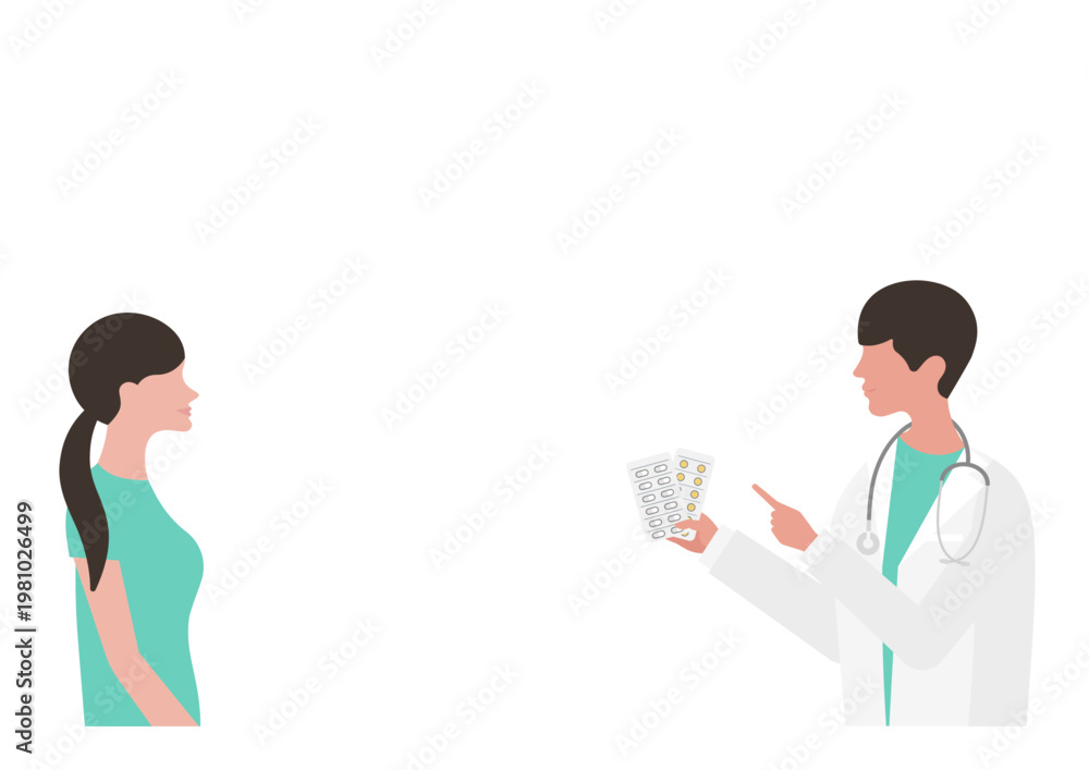 Obraz premium 女性に薬の説明をする医師のベクターイラスト素材