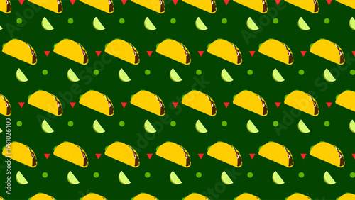 Mexican Food Seamless Pattern Featuring Tacos and Fresh Lime Wedges