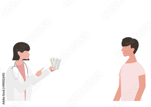 男性に薬の説明をする女医のベクターイラスト素材
