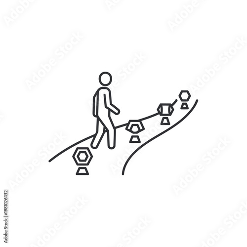 Stick figure balancing on a seesaw.