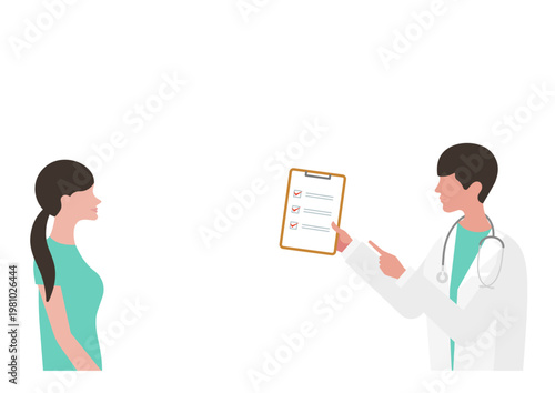 女性にチェックリストの説明をする医師のベクターイラスト素材