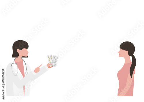 女性に薬の説明をする女医のベクターイラスト素材