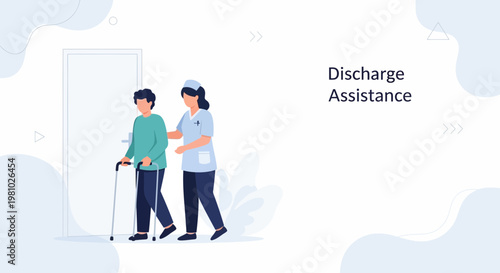 Nurse Helping Patient with Walker Leave Hospital Room for Discharge Assistance