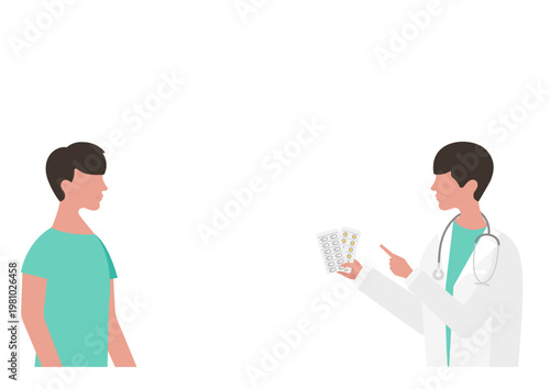 男性に薬の説明をする医師のベクターイラスト素材