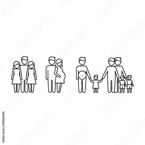 Line art illustration of diverse family structures and relationships.