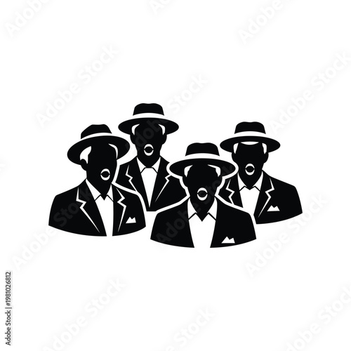 Group of Men in Suits and Hats Silhouette.