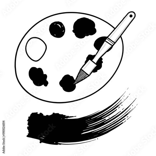 Colorful artist palette with paint and brush vector illustration symbolizing creativity and painting tools