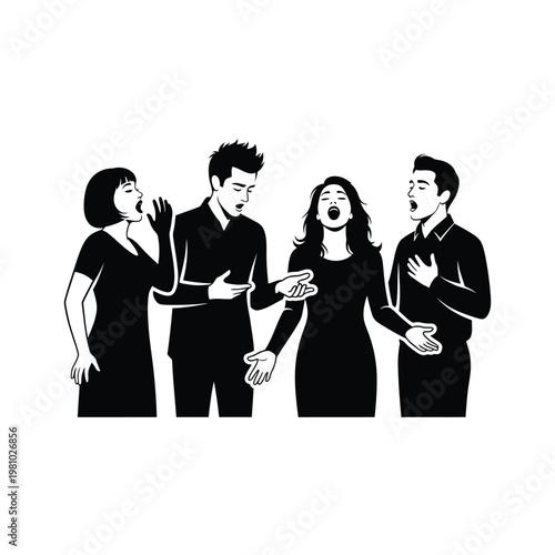 Group of people singing together in harmony.