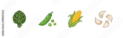 Vegetables and Garden Harvest Produce with Fluid Crayon Pencil Texture and Crayon Colorful Style