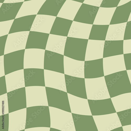 Green Hues Chess: Geometric Pattern with Slightly Distorted Squares.
