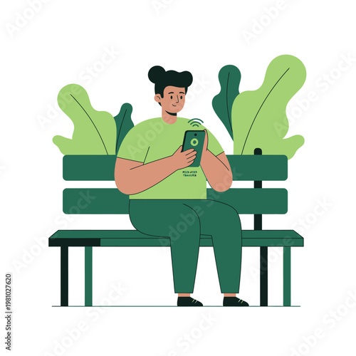 Person Sitting on Bench Using Smartphone.
