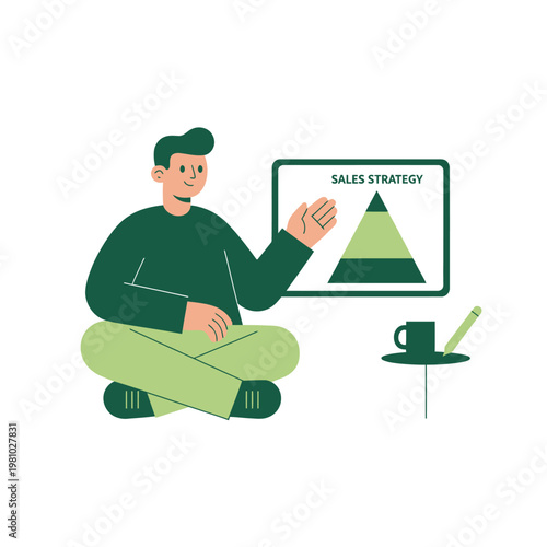 Person Presenting Sales Strategy Using Pyramid Diagram.