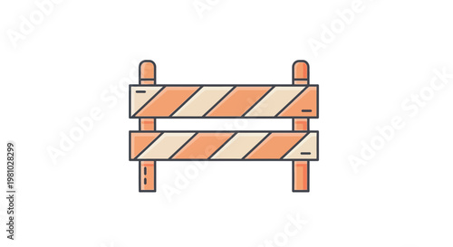 Orange and White Construction Barrier, Roadblock, Safety Warning Sign, Isolated Vector Illustration