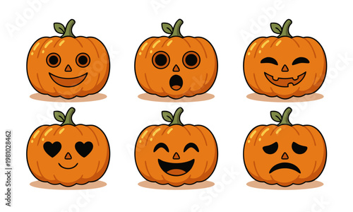 Cute pumpkin expression faces vector set