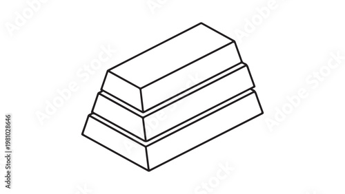 Stack of gold bars in a simple line drawing style isolated on white background