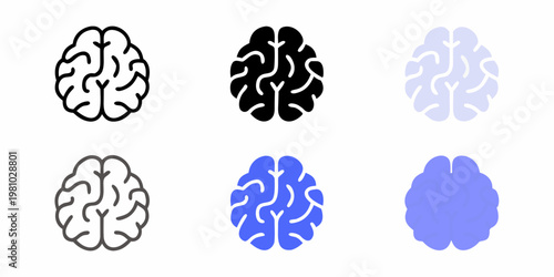 Illustrations of human brains in varying colors and outlines