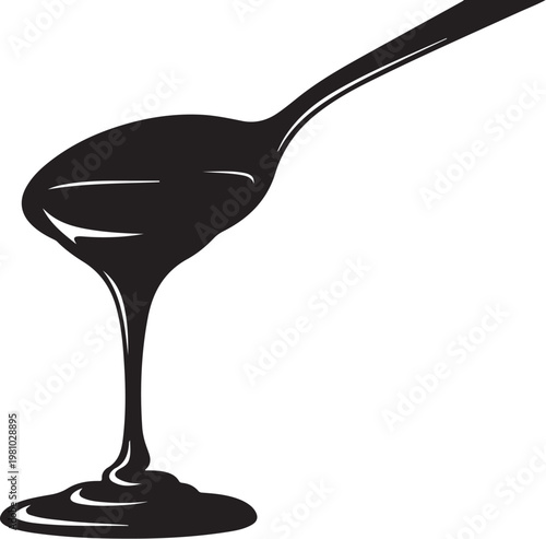 Black liquid dripping from spoon pouring