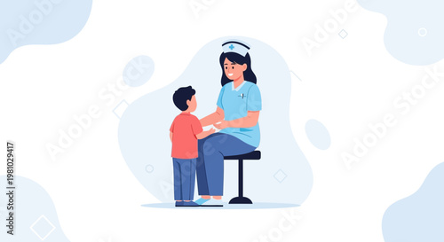 Nurse comforting child, medical care, healthcare, pediatric, friendly doctor, support, kindness