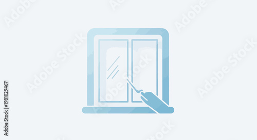 Window Cleaning Icon - Illustration of a squeegee cleaning a window with blue watercolor effect
