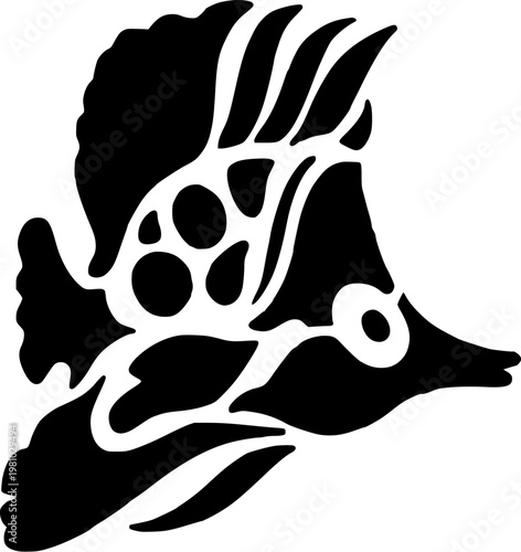 tropical fish silhouette vector stencil with decorative coral reef pattern