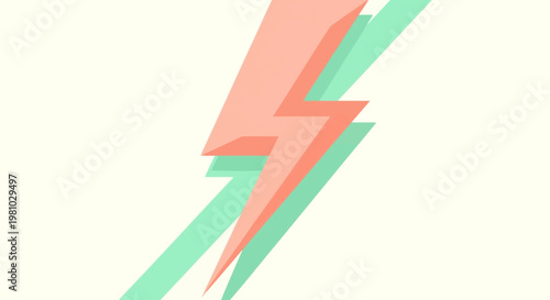 Retro Pink Lightning Bolt with Teal Shadow, Vintage Energy Symbol