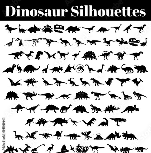 dinosaur silhouettes vector collection of prehistoric animal icons
