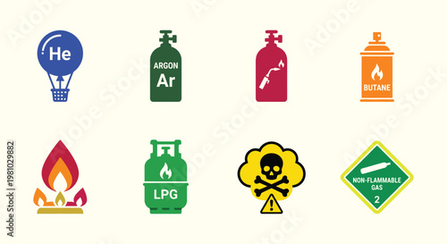 Minimal Gas Safety Signage Icon Set Collection