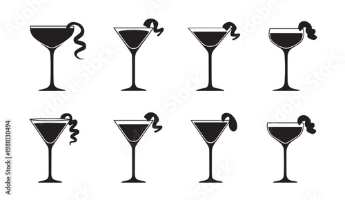 Cocktail Glass Silhouettes with Garnish for Beverage Design