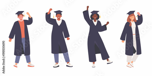 Diverse group of graduates celebrating their academic achievements