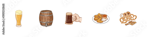 Pub Food and Draft Beer Drinks with Crayon Crayon Pencil Texture and Inky Calligraphic Detail