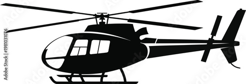 Fotografija Black helicopter silhouette, aircraft icon, rotorcraft symbol, vector illustrati