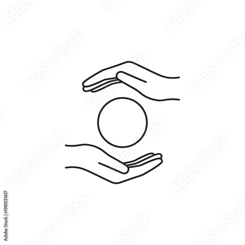 Hands cradling a circle symbol.