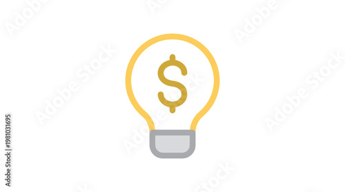 A simple yellow lightbulb icon features a prominent dollar sign at its center set against a clean and bright white background with soft golden highlights.