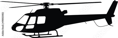 Black helicopter silhouette, aircraft icon, rotorcraft symbol, vector illustration