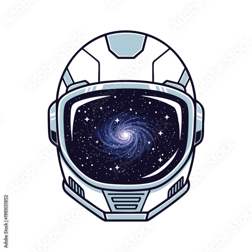 Futuristic astronaut helmet with galaxy reflection for space exploration themes