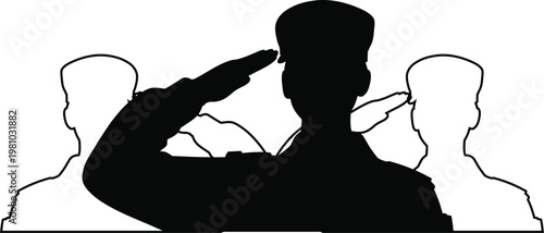 Military salute, soldier silhouette, army officer, patriotic vector icon