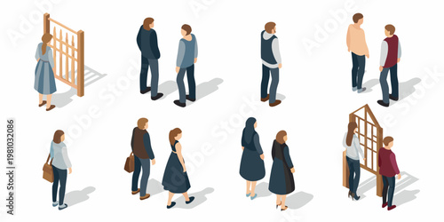 Isometric illustration depicting a diverse group of people in various stances